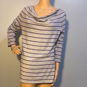 NWOT Gap 3-4 Sleeves Heather Gray & Purple Lightweight Stretchy Boat Neck Blouse